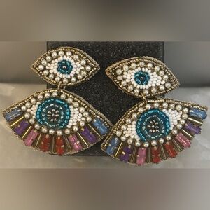 “Amber Eye” Beaded Earrings with Multicolor Accents
